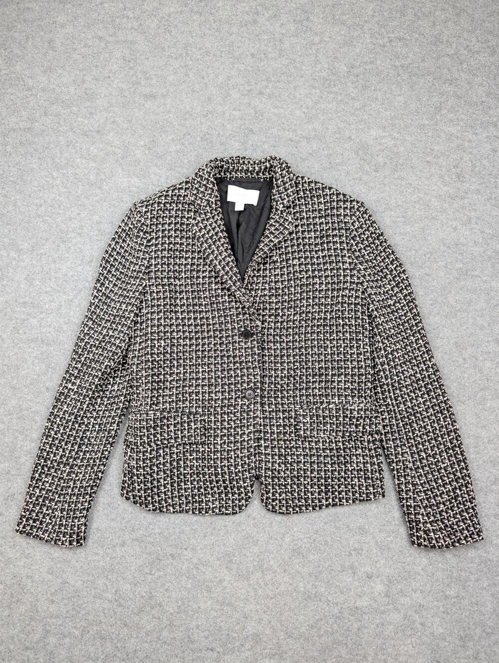 Hugo Boss Blazer Womens 10 Black White Check Tweed Single Breasted Lined Pockets